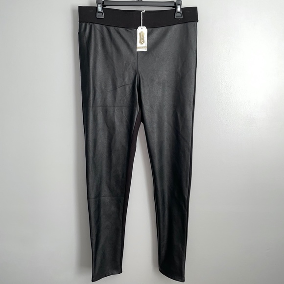 NWT Mudpie Mud Pie Liam Faux Leather Black Leggings Size Large - Picture 2 of 6